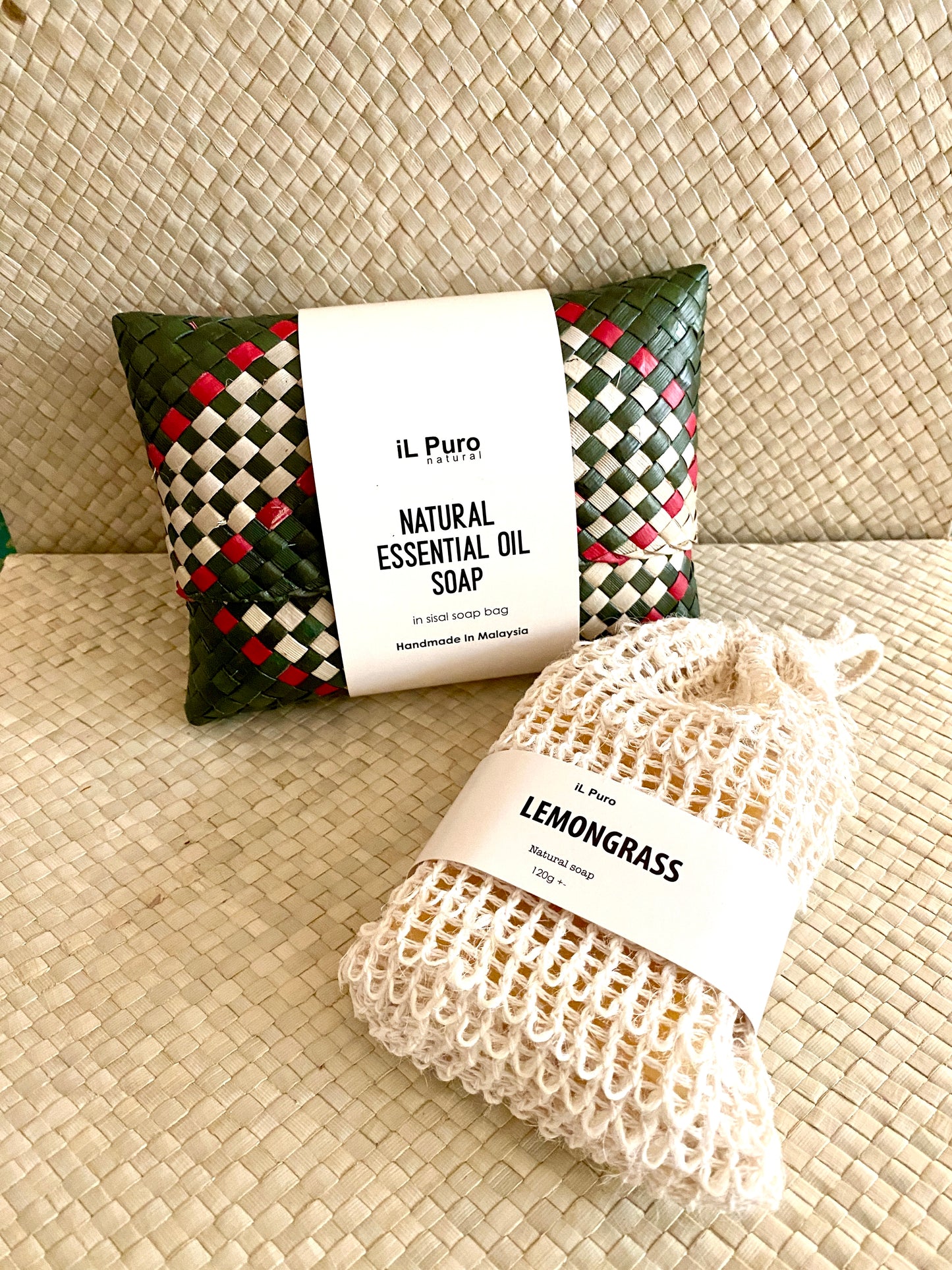 Natural essential oil soap in mengkuang pouch